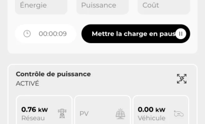 Test de charge depuis l'application V2C installé par Volt e-Borne